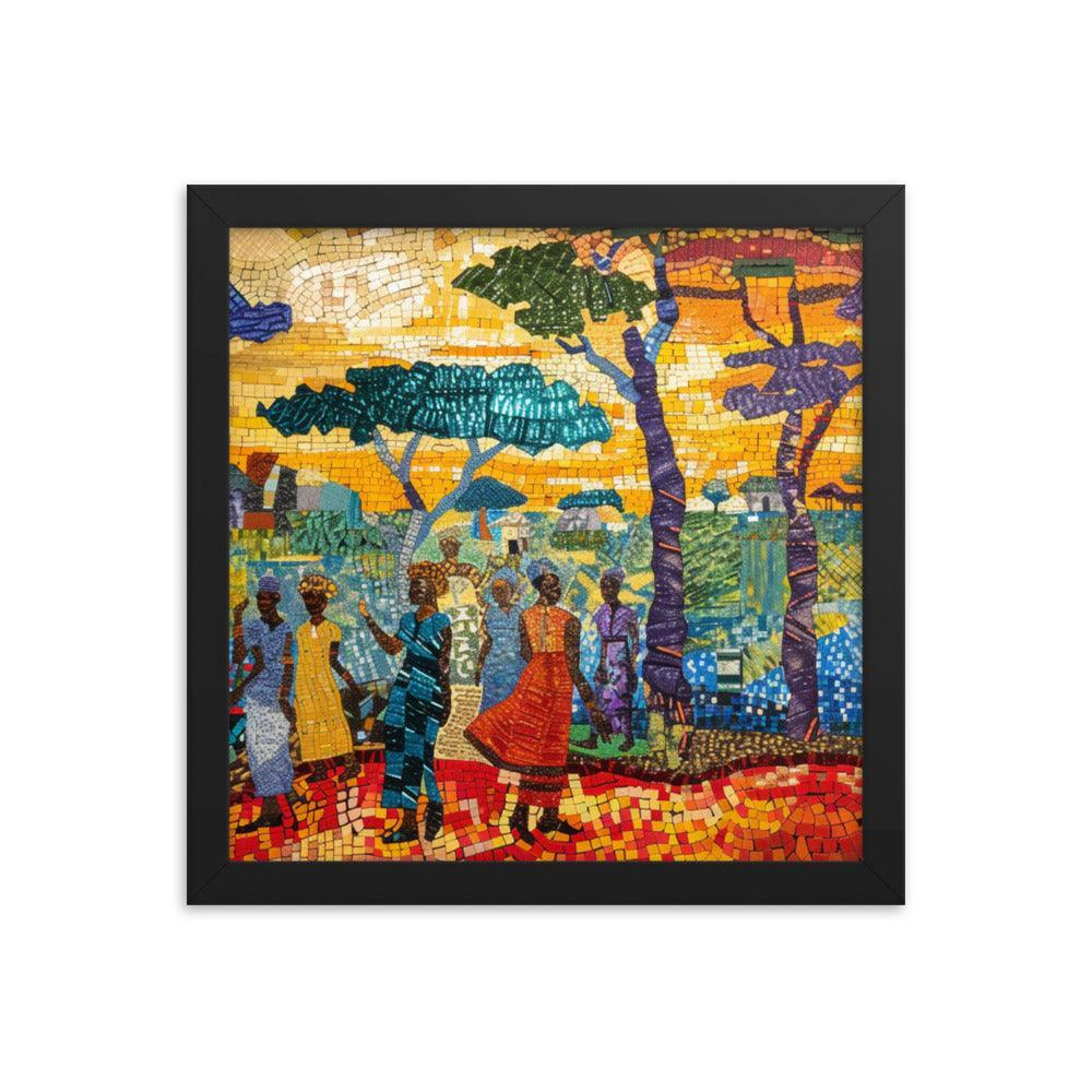 Chad Mosaic Artwork of Rural Community Scene Framed Poster - Oh Posters