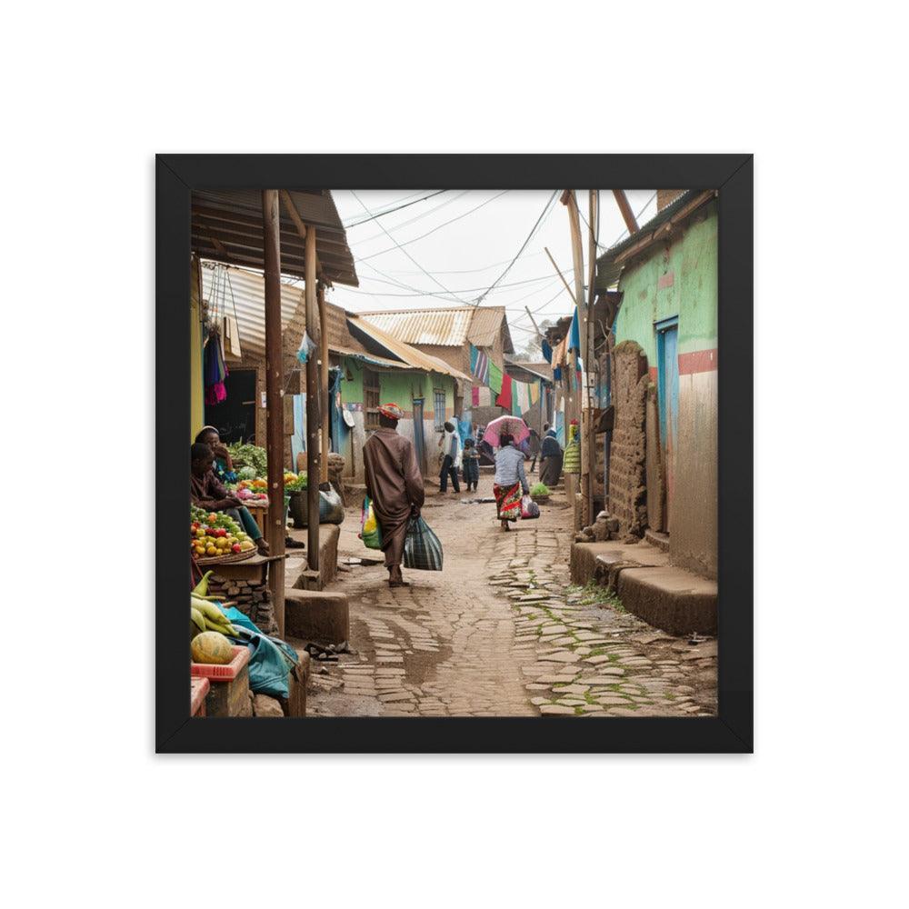 Ethiopia Vibrant Market Street with Fresh Produce Framed Poster - Oh Posters