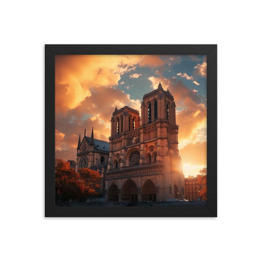 France Paris Notre Dame Cathedral Scenic Sunset Framed Poster - Oh Posters