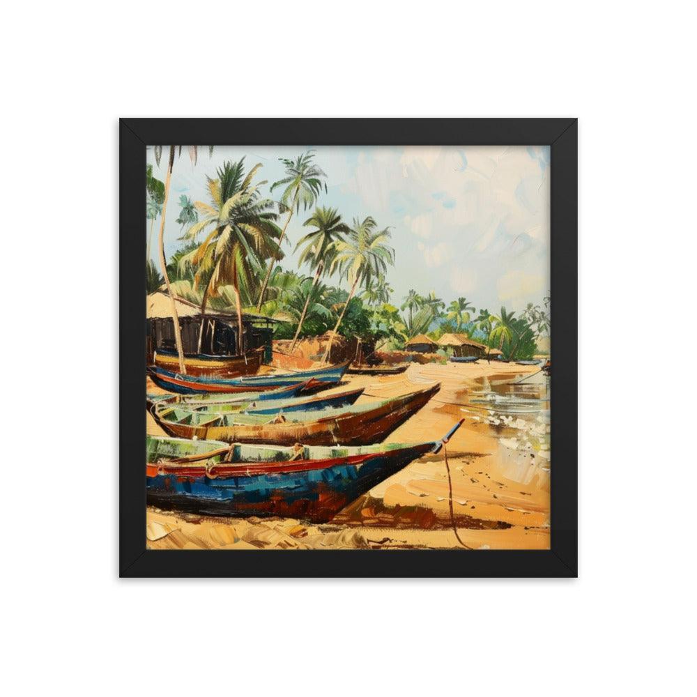 Gambia Coastal Village Palm Trees Painting Framed Poster - Oh Posters