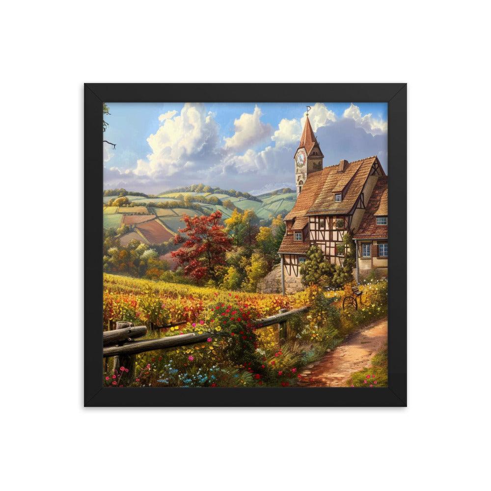 Germany Scenic Vineyard Cottage Landscape Framed Poster - Oh Posters