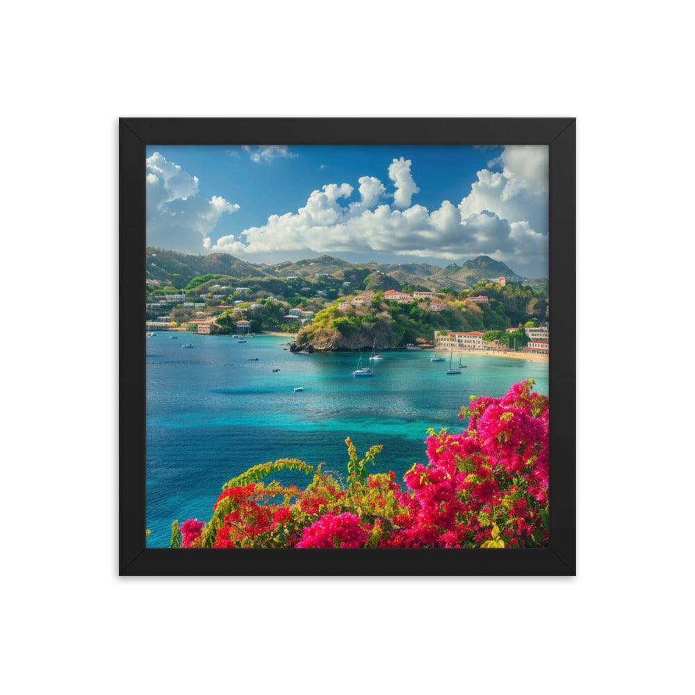 Grenada Tropical Bay Lush Hillside Framed Poster - Oh Posters