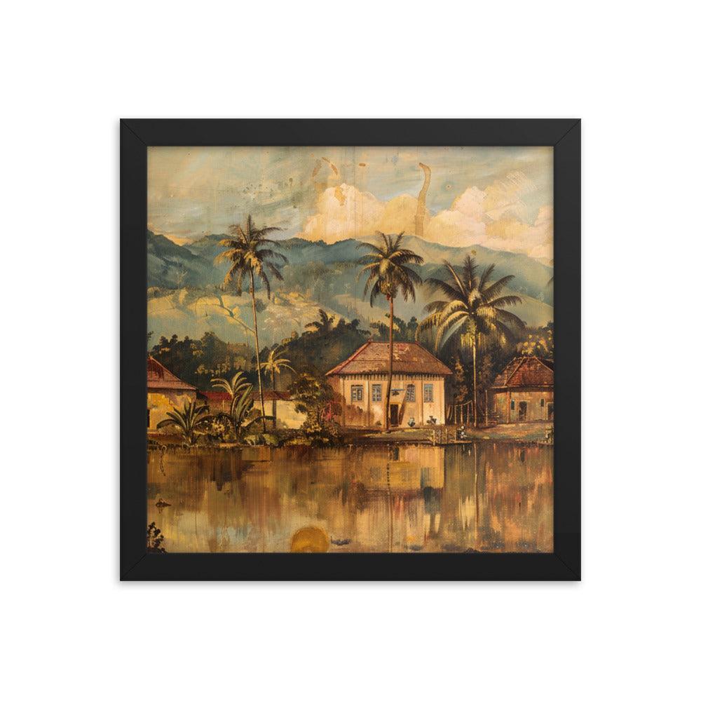 Guyana Traditional Village Scenic Mountains Framed Poster - Oh Posters