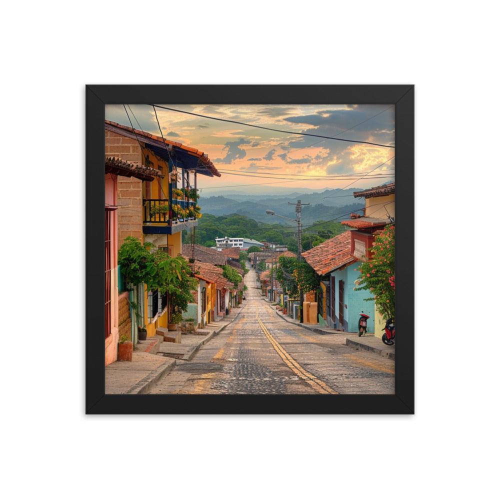 Honduras Colorful Village Street Sunset Framed Poster - Oh Posters