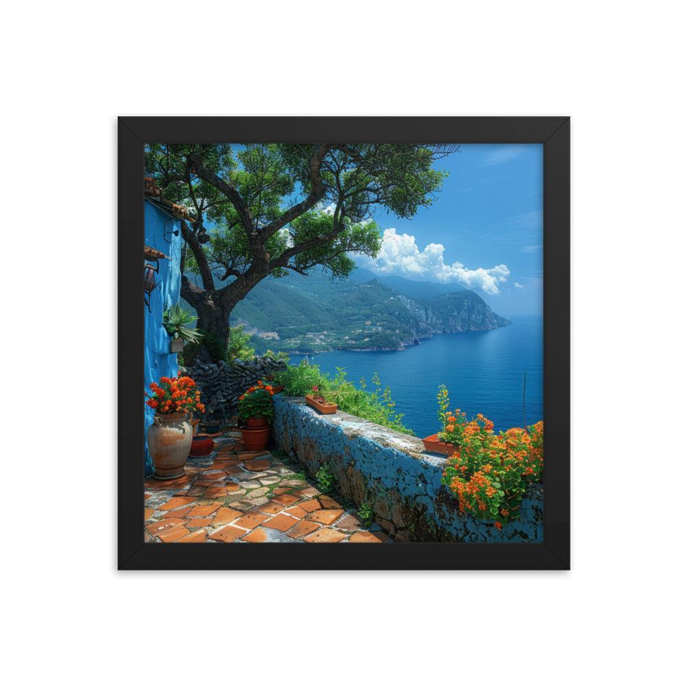 Italy Amalfi Coast Vibrant Seaside Villa Framed Poster - Oh Posters