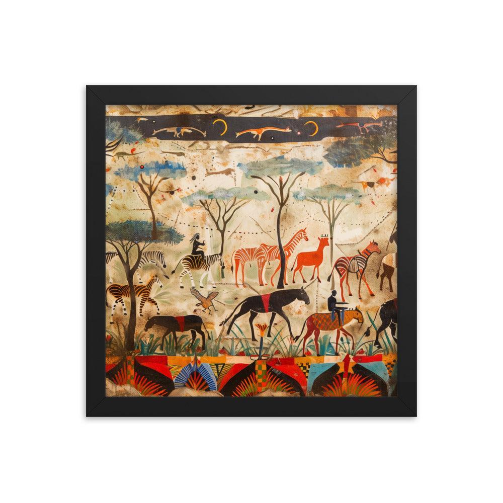 Kenya Wildlife and Tribal Art Illustration Framed Poster - Oh Posters