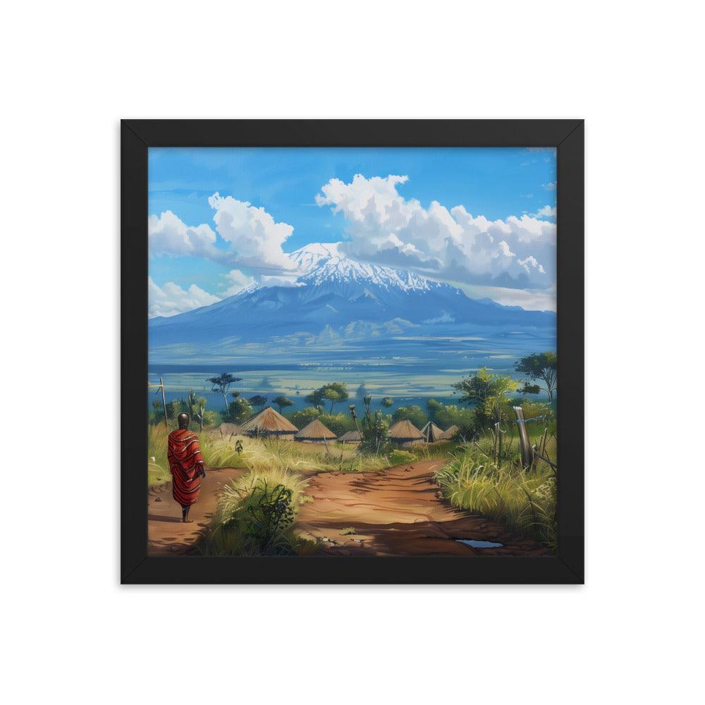 Kenya Maasai Village Kilimanjaro View Framed Poster - Oh Posters