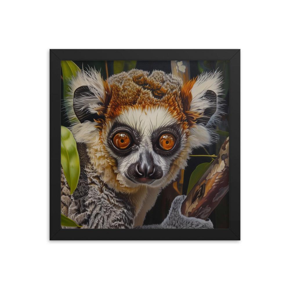Madagascar Brown Lemur Realistic Wildlife Art Framed Poster - Oh Posters