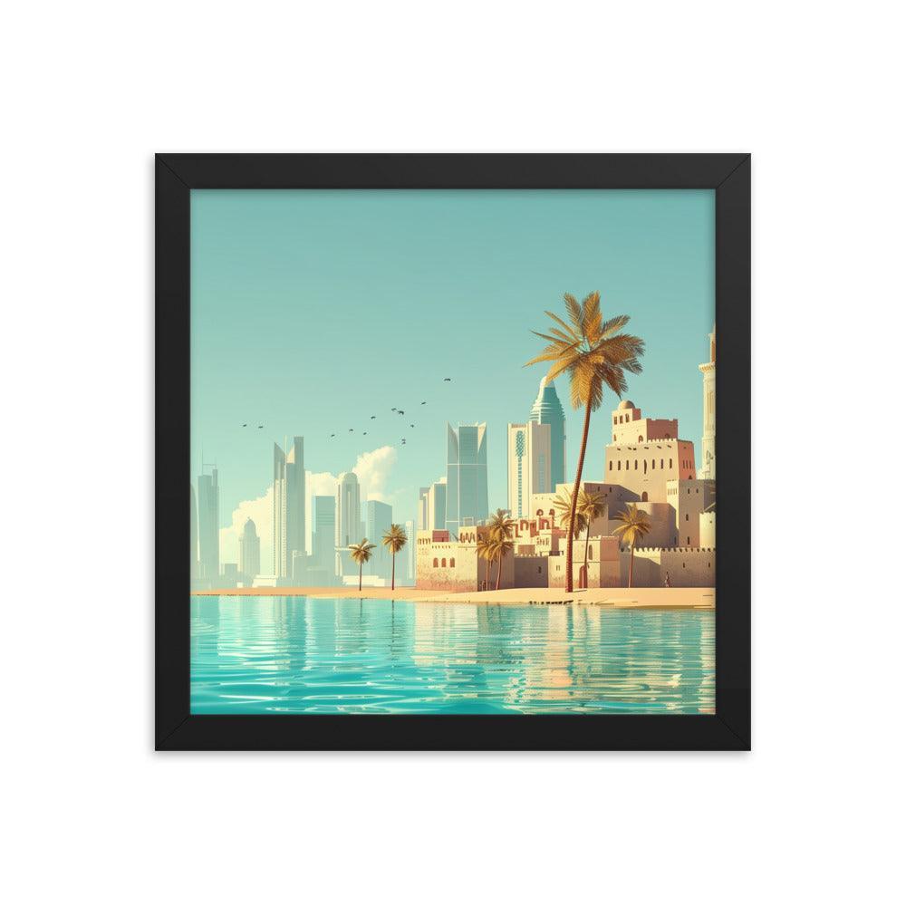 Qatar Traditional and Modern Architecture Seaside Framed Poster - Oh Posters