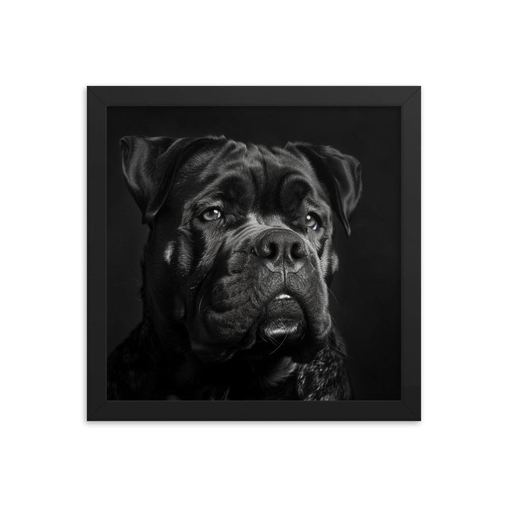 Cane Corso Black and White Close-Up Portrait Framed Poster - Oh Posters