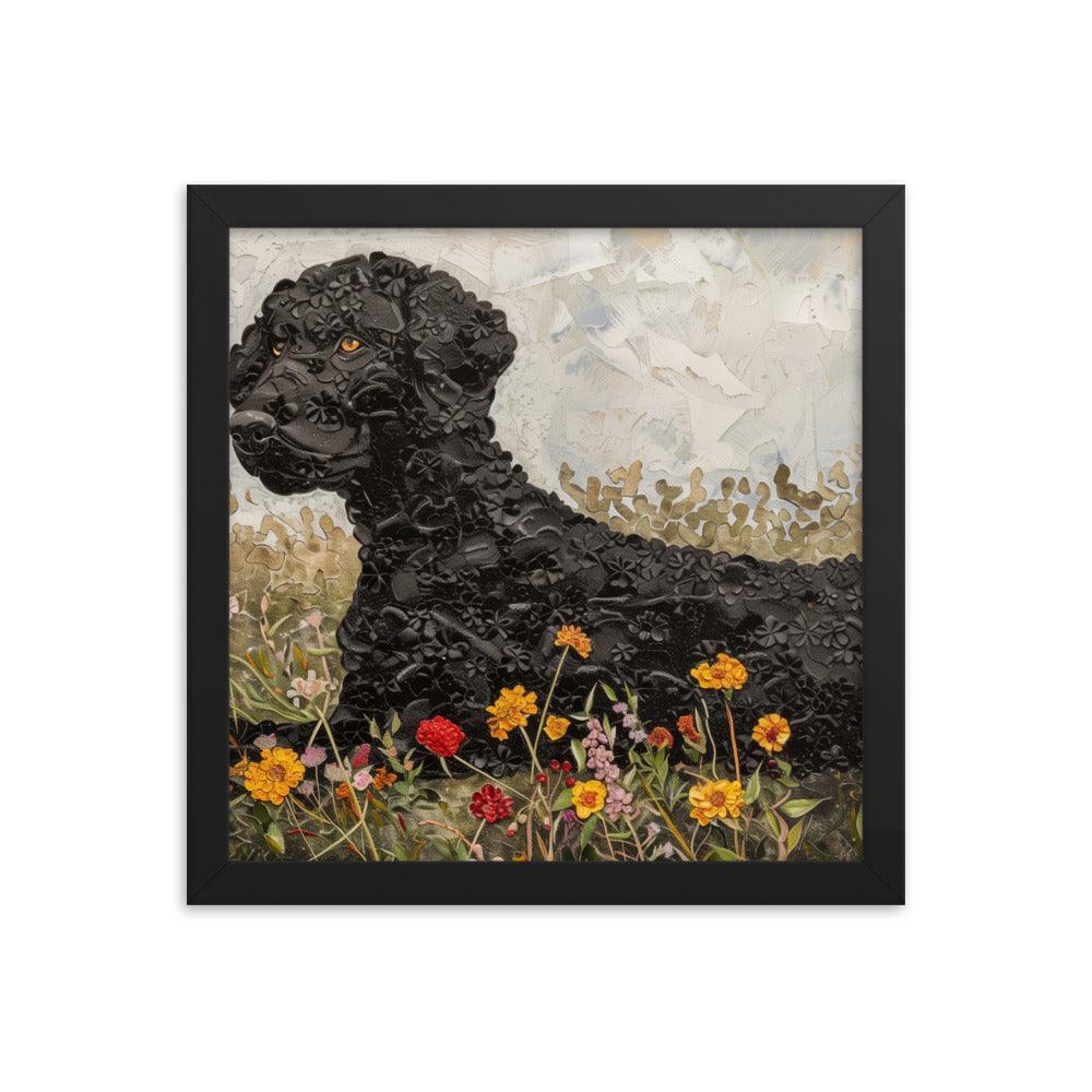 Curly-Coated Retriever Textured Flower Field Painting Framed Poster - Oh Posters