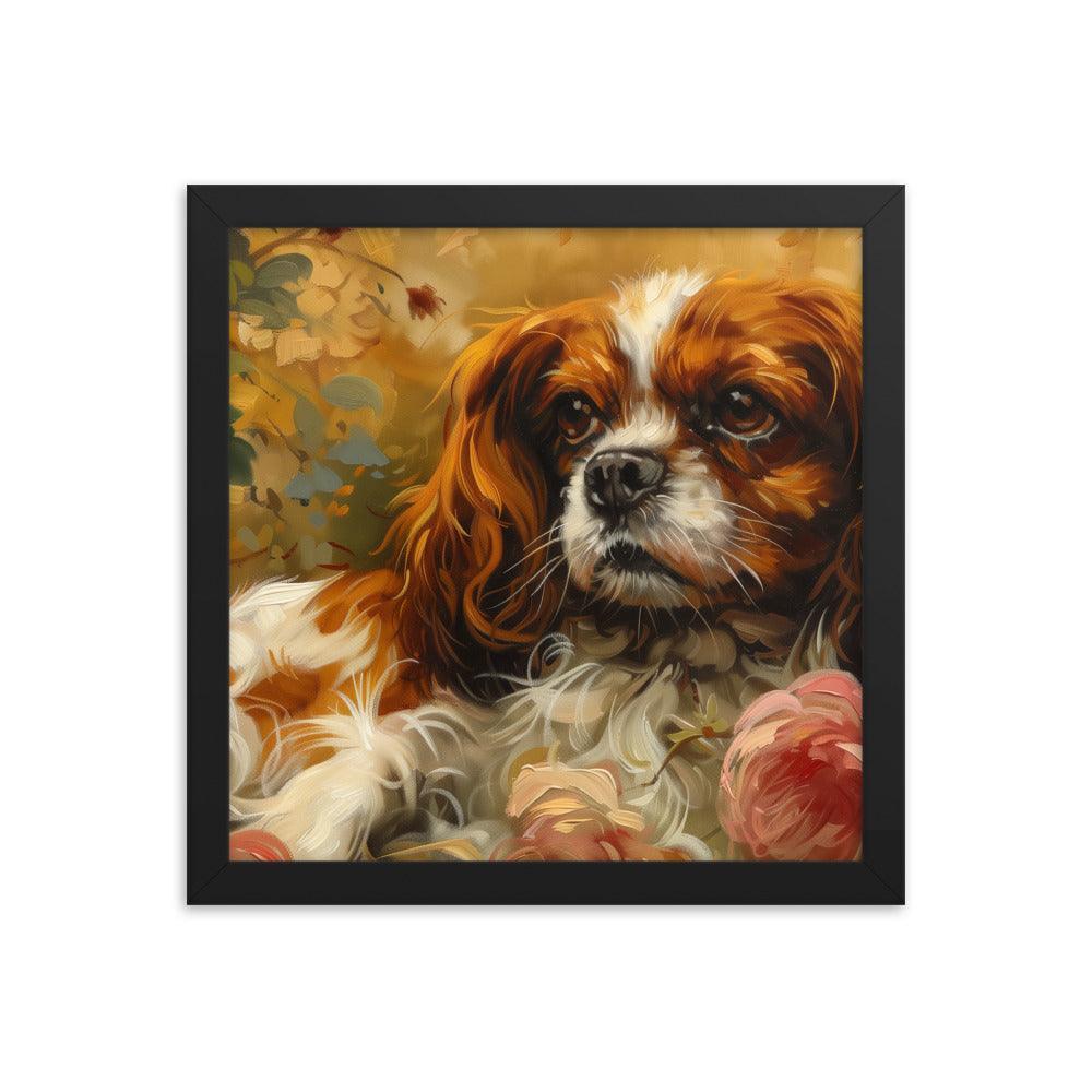 English Toy Spaniel Lying Among Roses Painting Framed Poster - Oh Posters