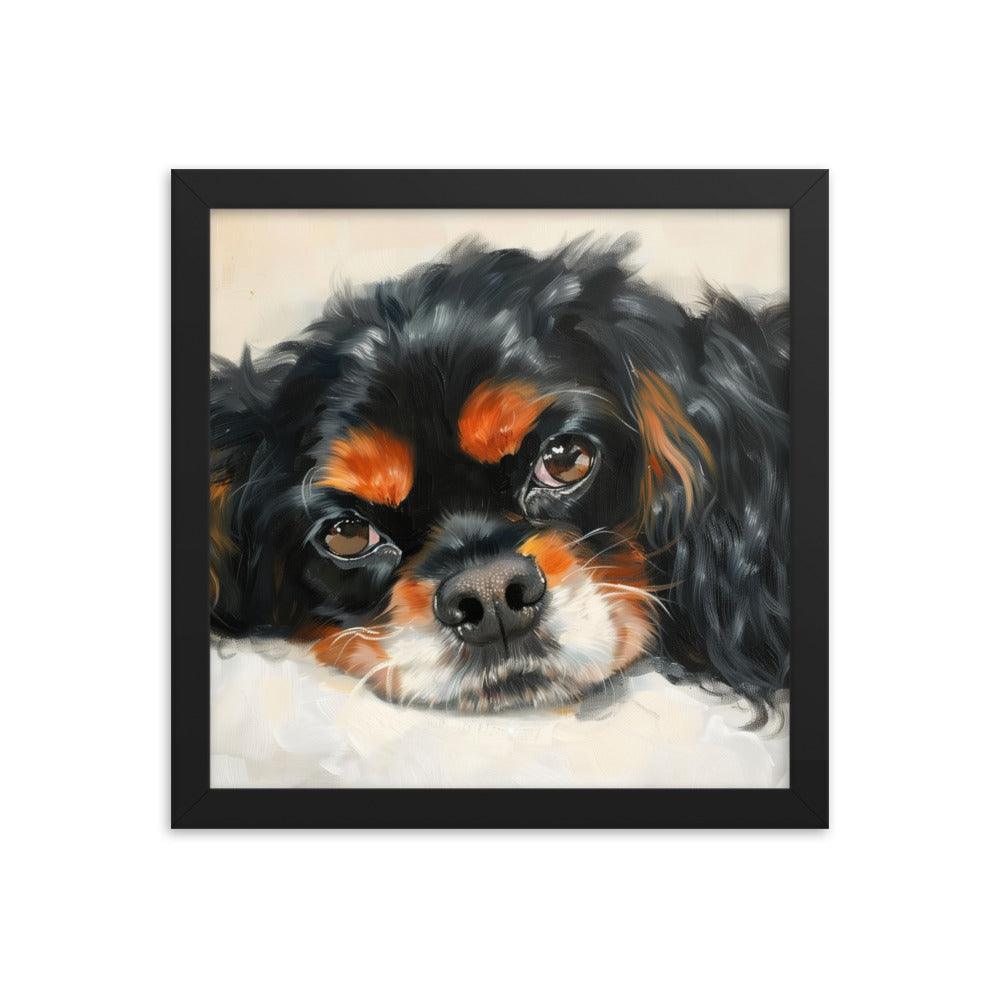 English Toy Spaniel Black and Tan Relaxed Portrait Framed Poster - Oh Posters