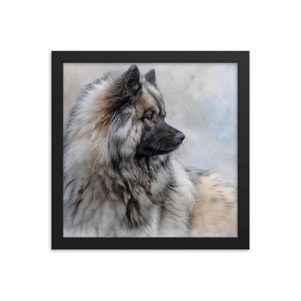 Keeshond Side Profile Winter Painting Framed Poster - Oh Posters