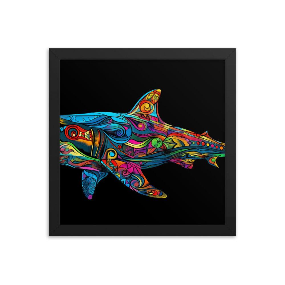 Hammerhead Shark Colorful Abstract Art Digital Design Framed Poster - Oh Posters