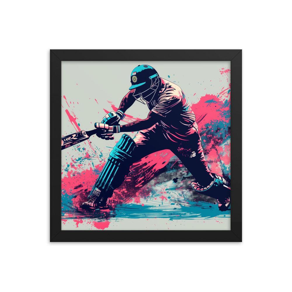 Cricket Player Dynamic Batting Action Abstract Art Framed Poster - Oh Posters