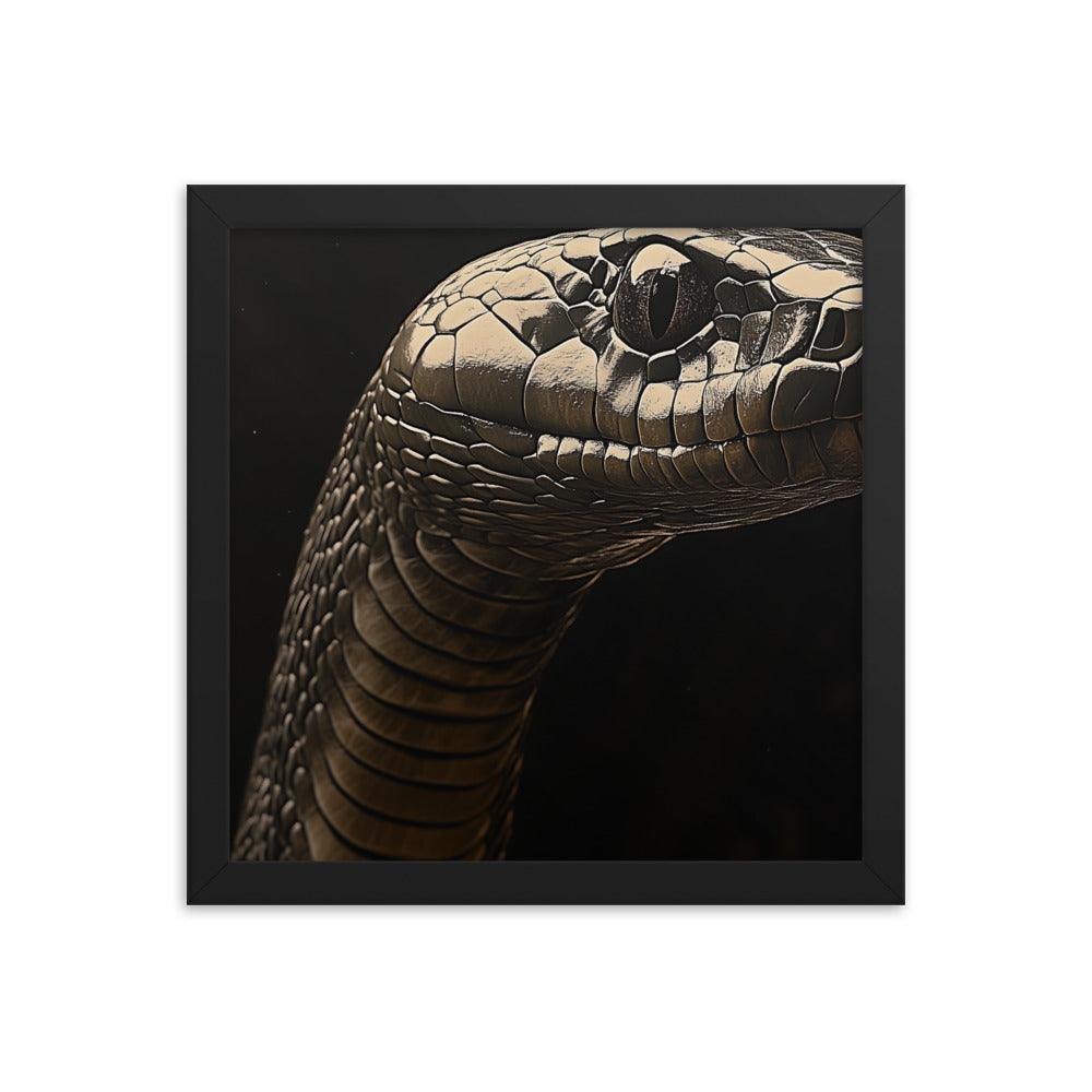 Cobra Snake Realistic Dark Portrait Digital Art Framed Poster - Oh Posters