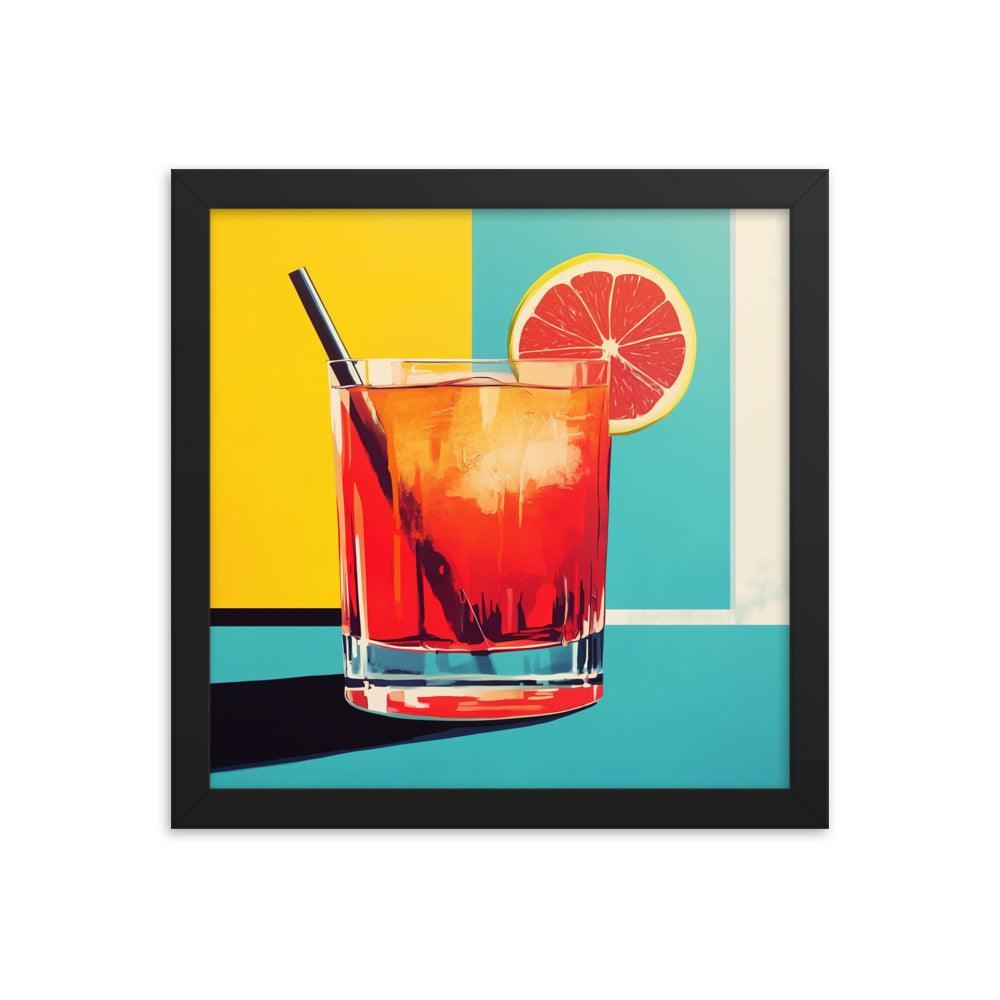 Vibrant Red Cocktail with Lemon Slice Pop Art Style Framed Poster - Oh Posters