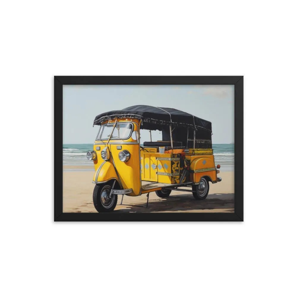 Indian TukTuk Rickshaw Vehicle Beach Painting Framed Poster - Oh Posters