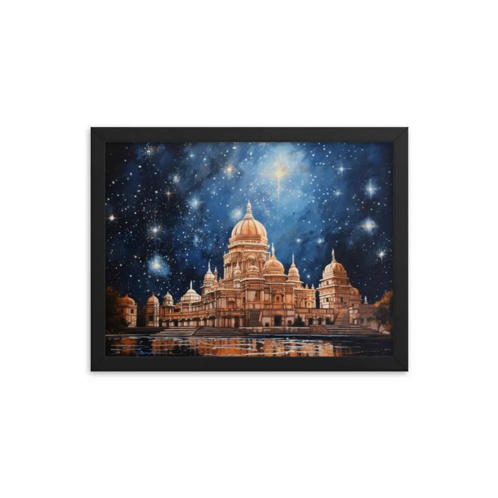 Indian Hindu Mandir at Night Starry Sky Painting Framed Poster - Oh Posters