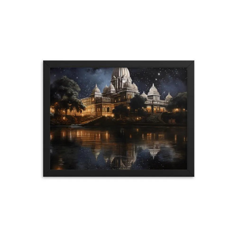 Indian Hindu Mandir at Night Starry Sky Painting Framed Poster - Oh Posters