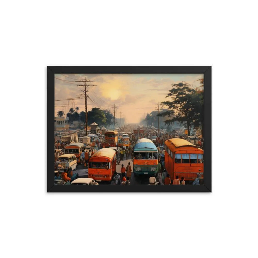 Indian Street Traffic Painting Framed Poster - Oh Posters