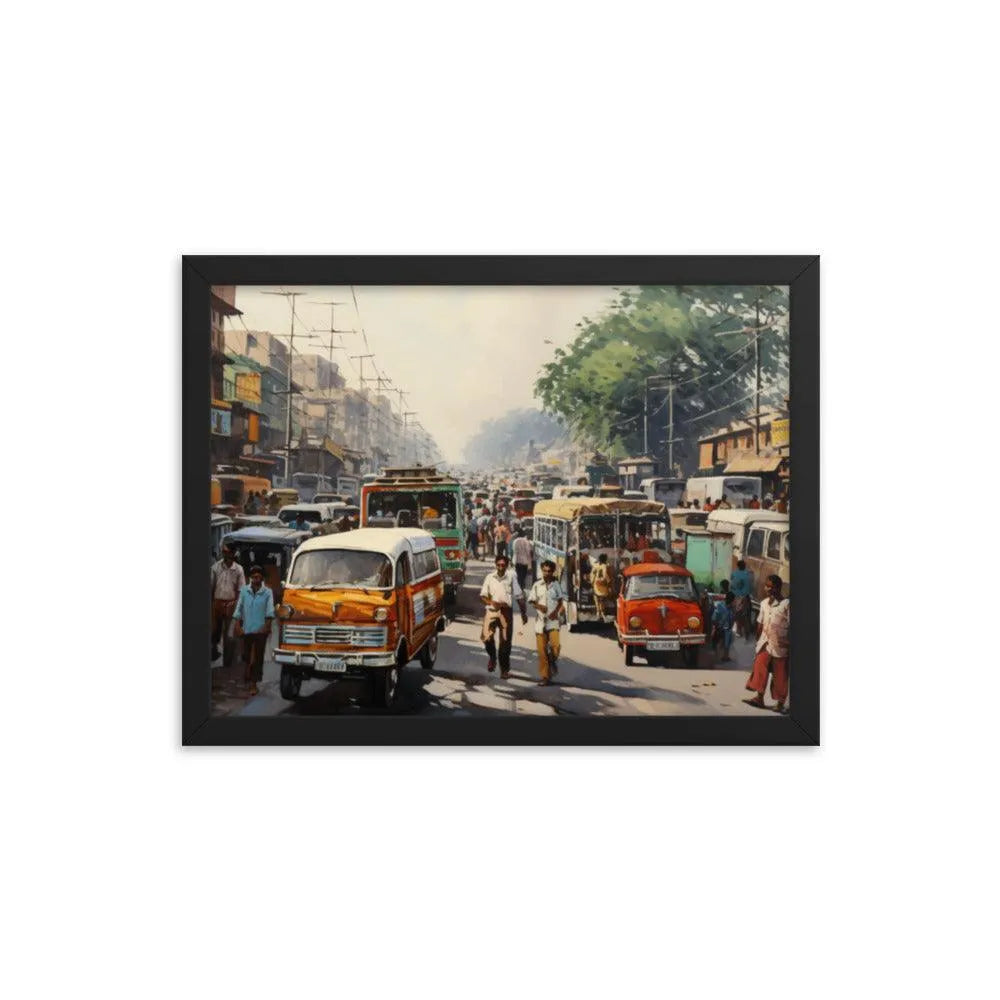 Indian Street Traffic Painting Framed Poster - Oh Posters