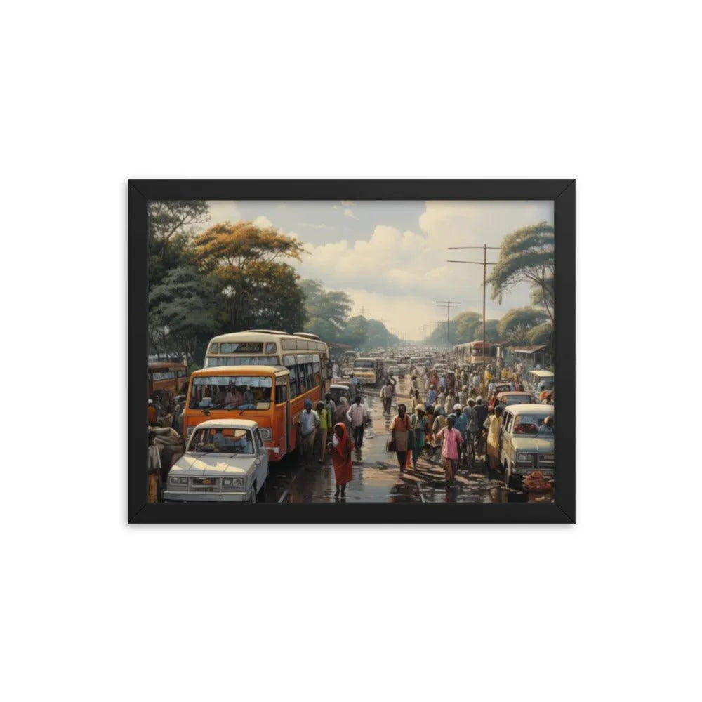 Indian Street Traffic Painting Framed Poster - Oh Posters