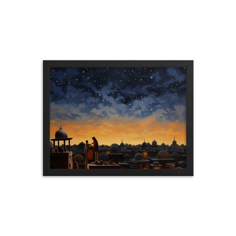 Indian Rooftop House Starry Night Sky Painting Framed Poster - Oh Posters