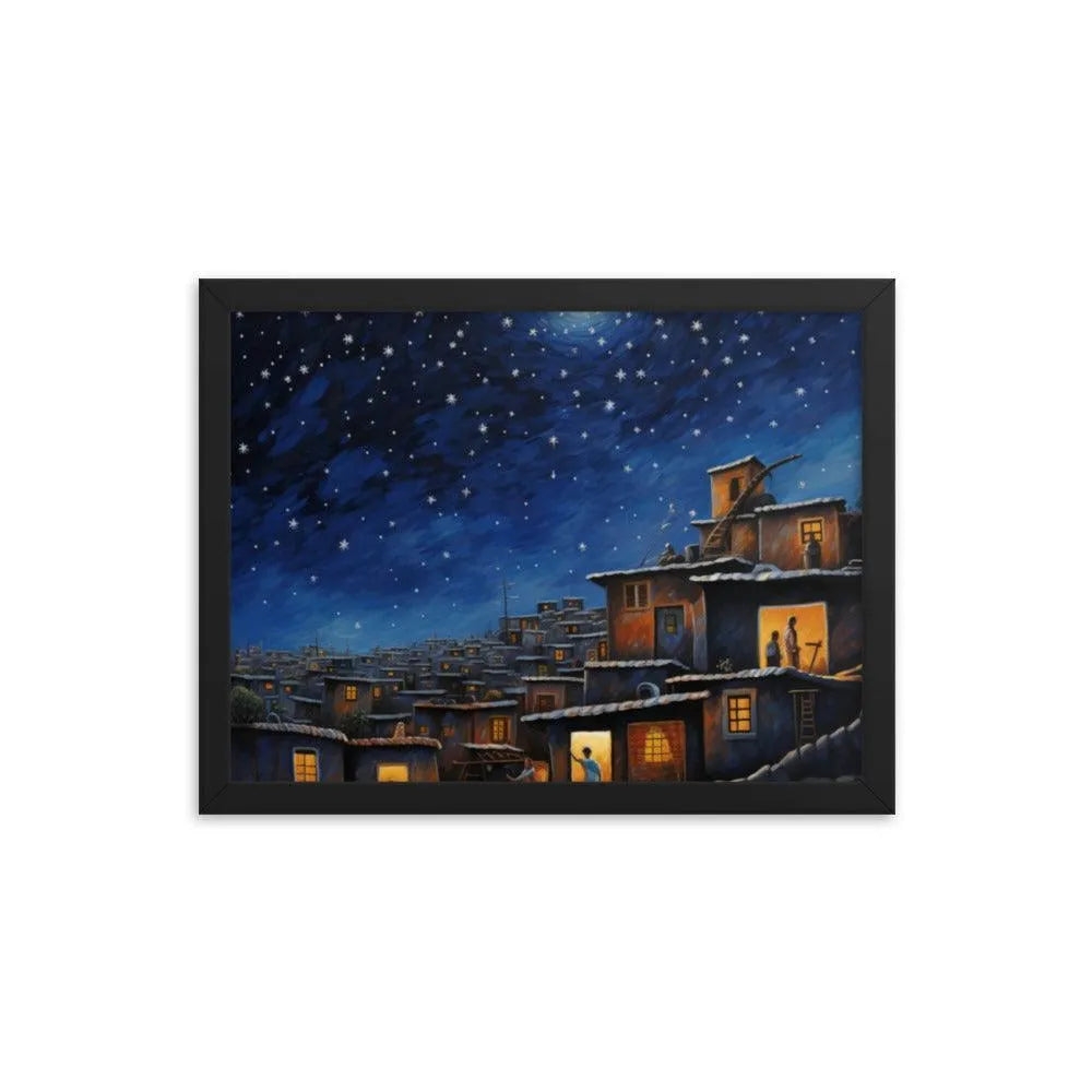 Indian Rooftop House Starry Night Sky Painting Framed Poster - Oh Posters