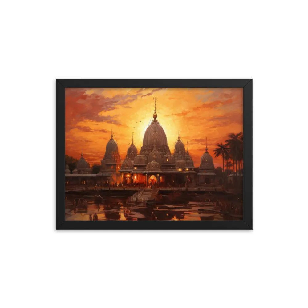 Mandir Sunset Indian Hinduism Painting Framed Poster - Oh Posters