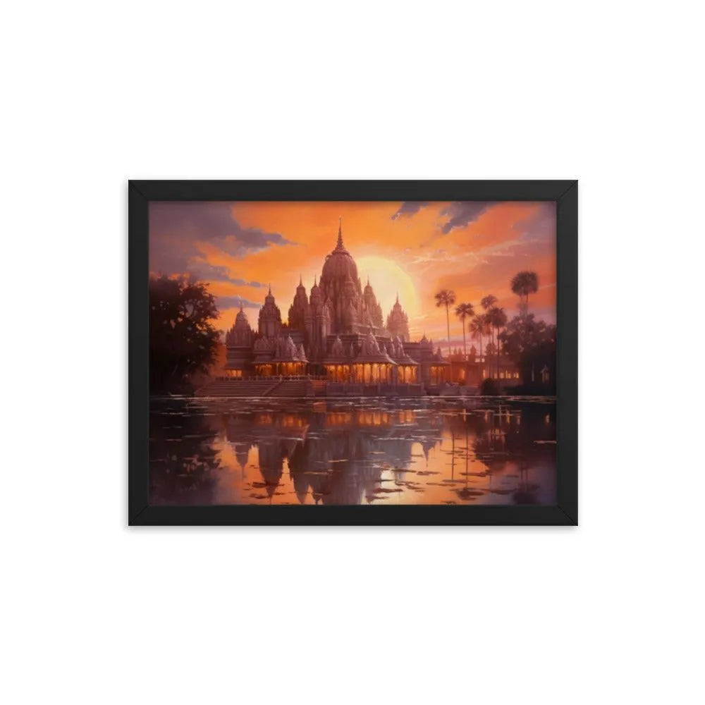 Mandir Sunset Indian Hinduism Painting Framed Poster - Oh Posters