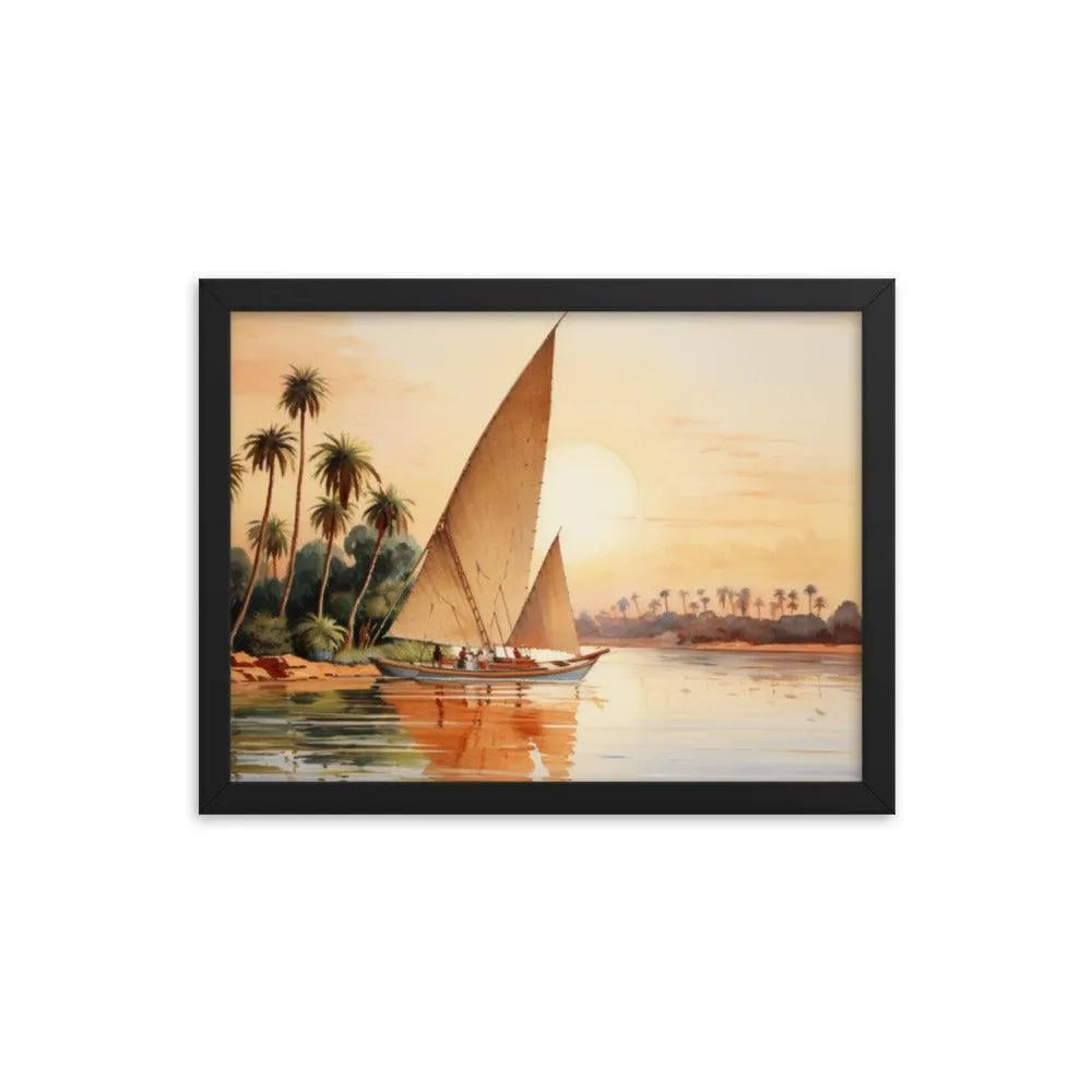 Papyrus Boat Sailing River Nile Ancient Egypt Landmark Painting Framed Poster - Oh Posters