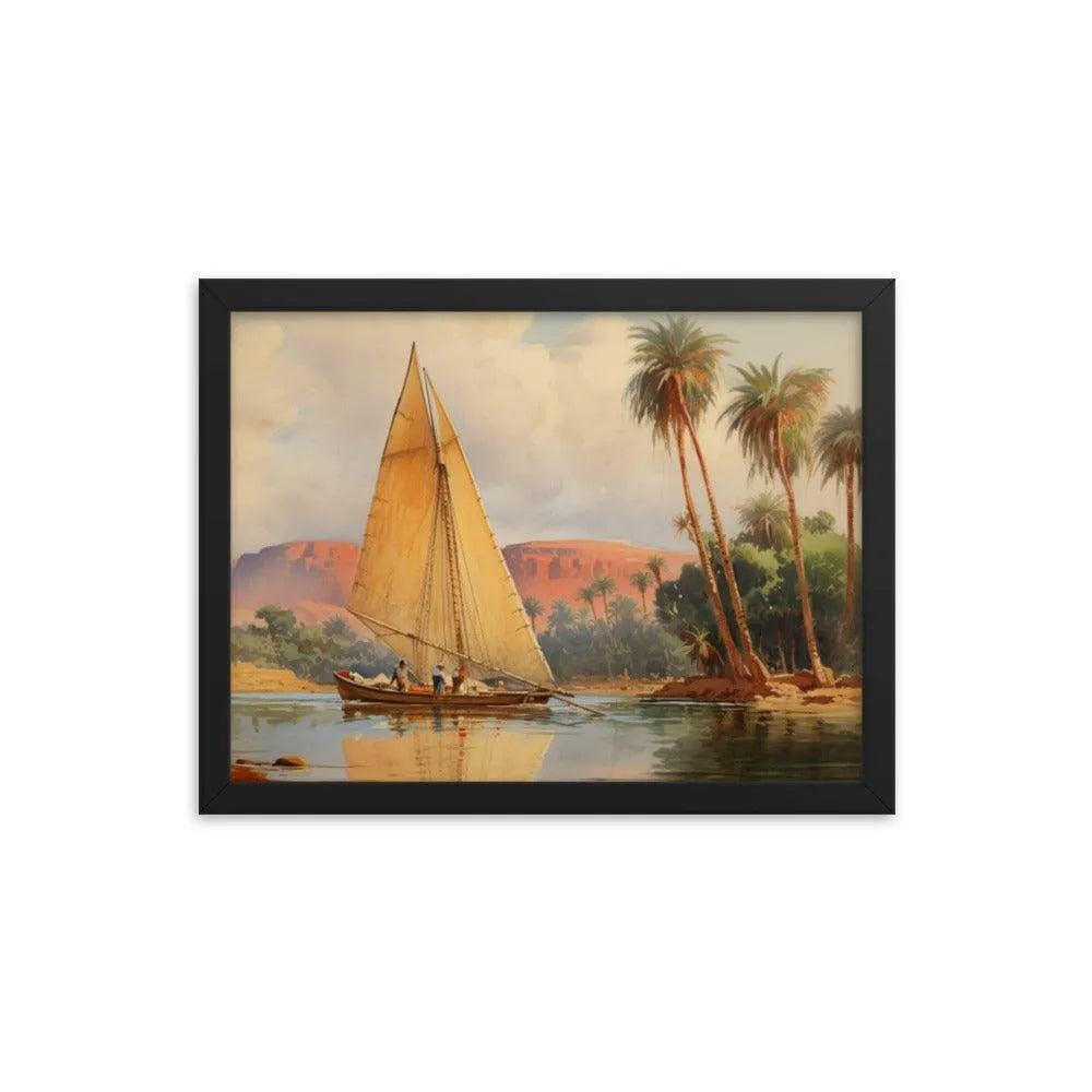 Papyrus Boat Sailing River Nile Ancient Egypt Landmark Painting Framed Poster - Oh Posters