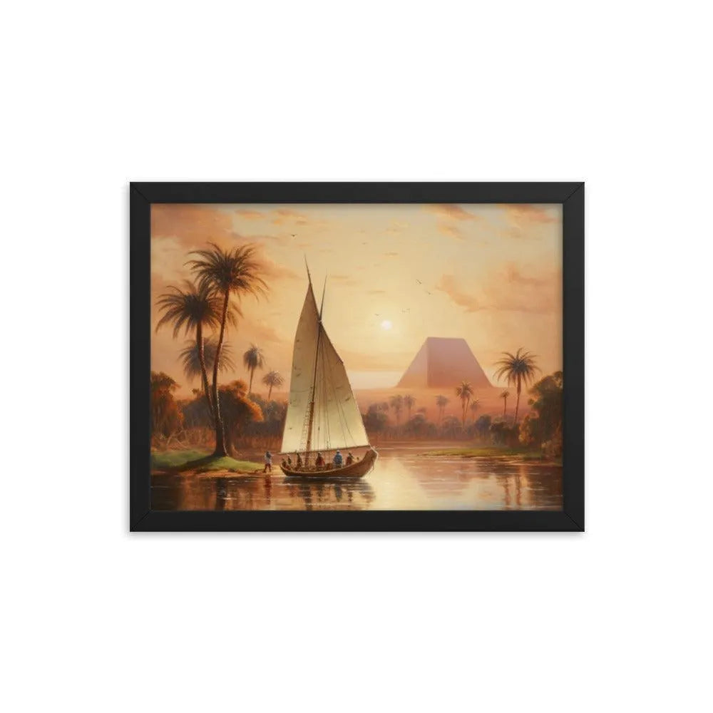 Papyrus Boat Sailing River Nile Ancient Egypt Landmark Painting Framed Poster - Oh Posters