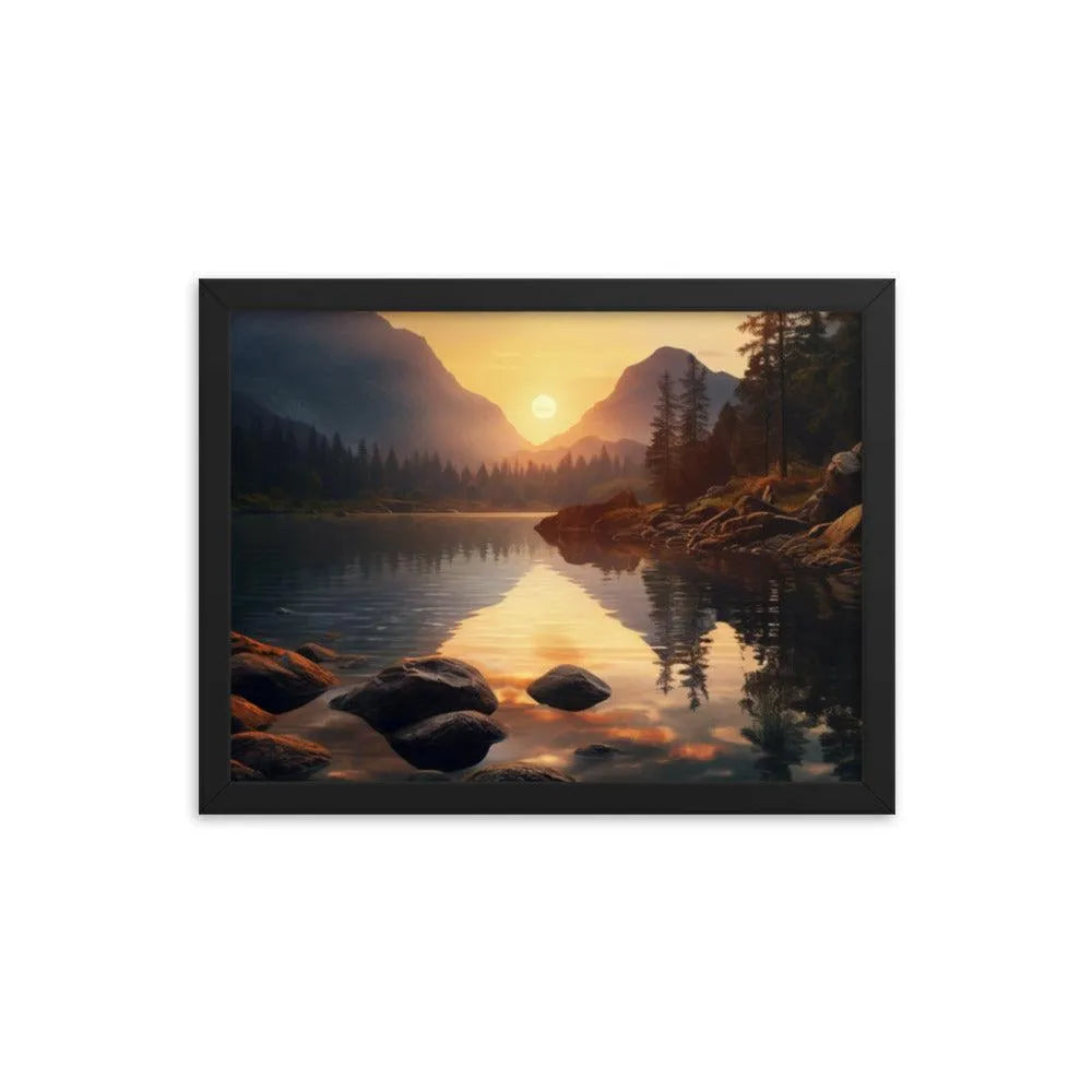 Lake Mountain Sunrise Nature Framed Poster - Oh Posters