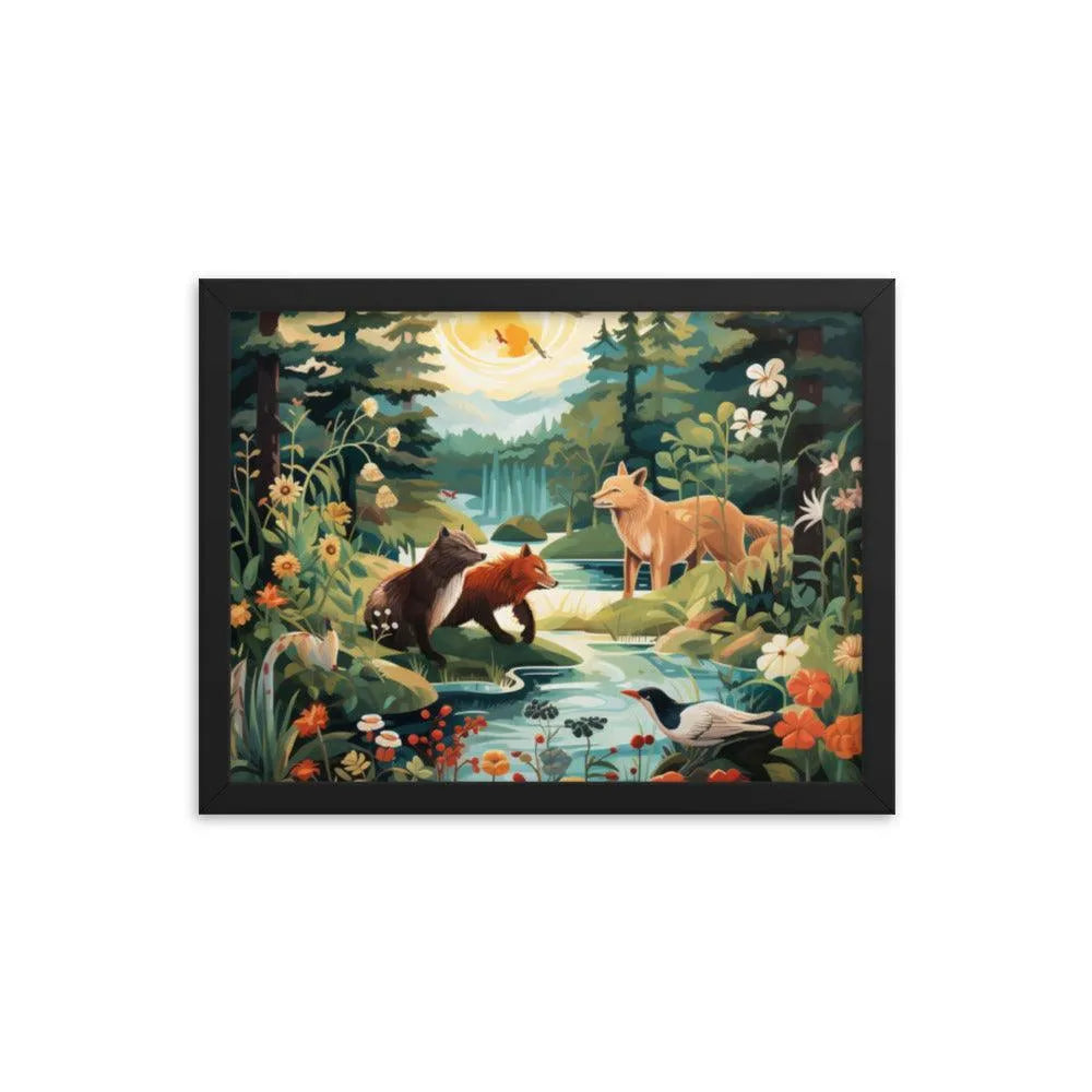 Lakeside Wildlife Harmony Nature Painting Framed Poster - Oh Posters