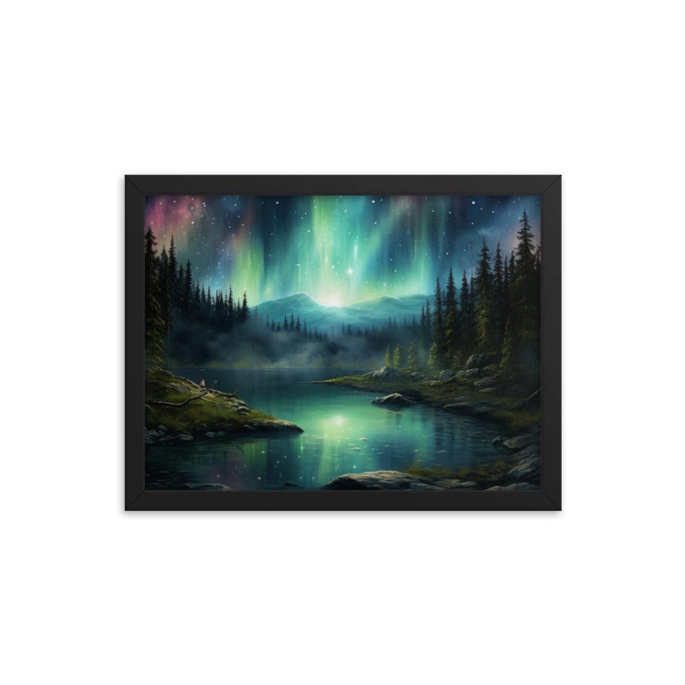 Celestial Night Spectacle Over The Lake Framed Poster - Oh Posters