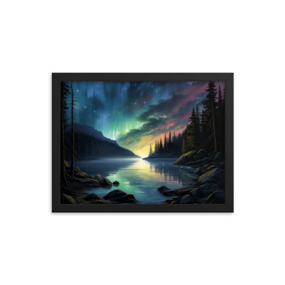 Celestial Night Spectacle Over The Lake Framed Posterposter - Oh Posters