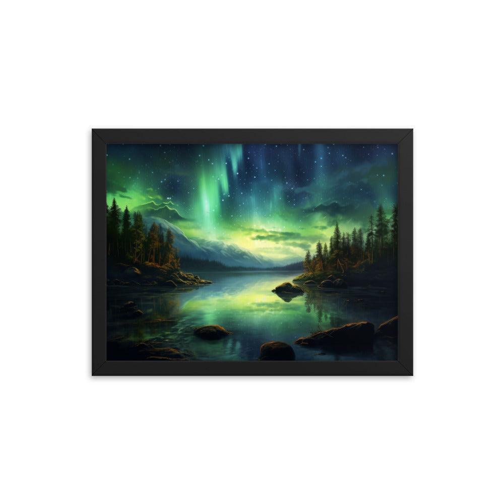 Celestial Night Spectacle Over The Lake Framed Poster - Oh Posters