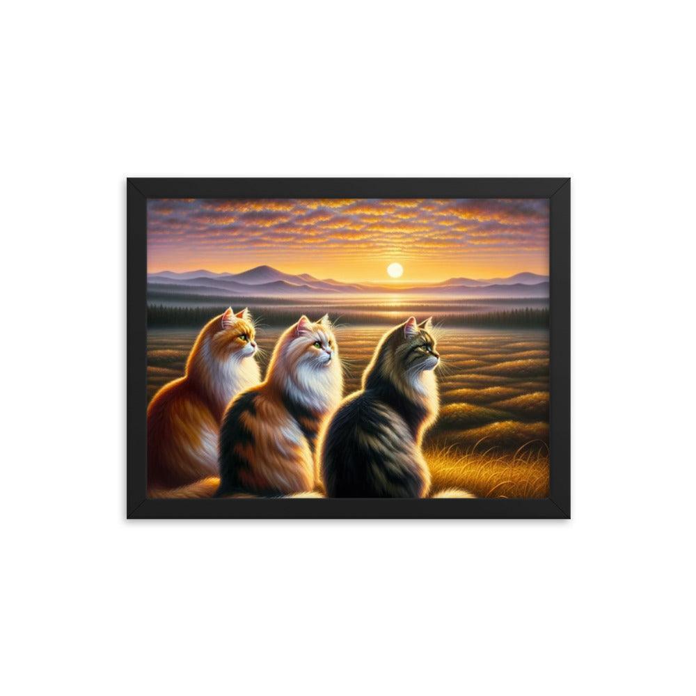 Cats Sunset Serenade Countryside Framed Poster - Oh Posters