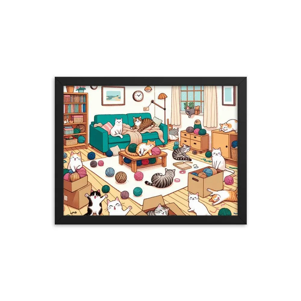 Cozy Cat Paradise Living Room Cartoon Framed Poster - Oh Posters