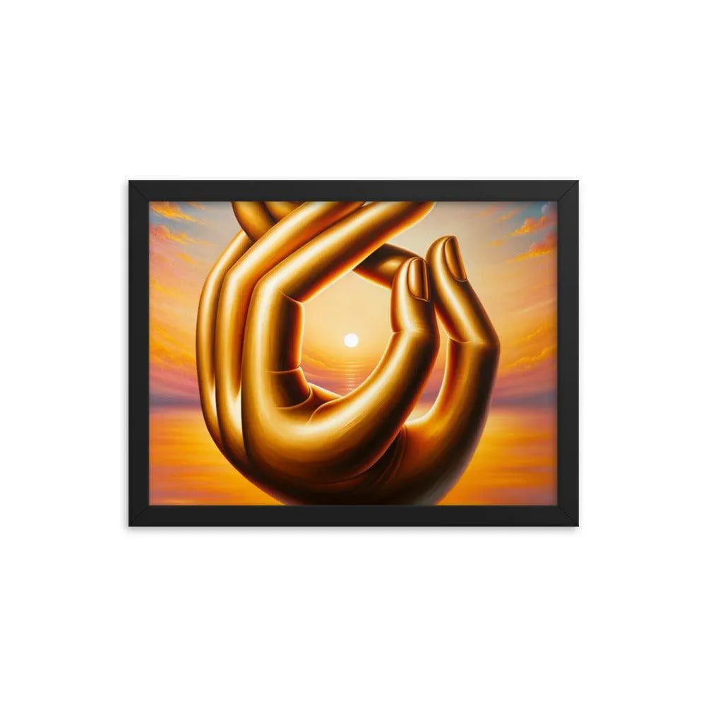 Golden Buddha Hands Meditation Sunset Oil Painting Framed Poster - Oh Posters