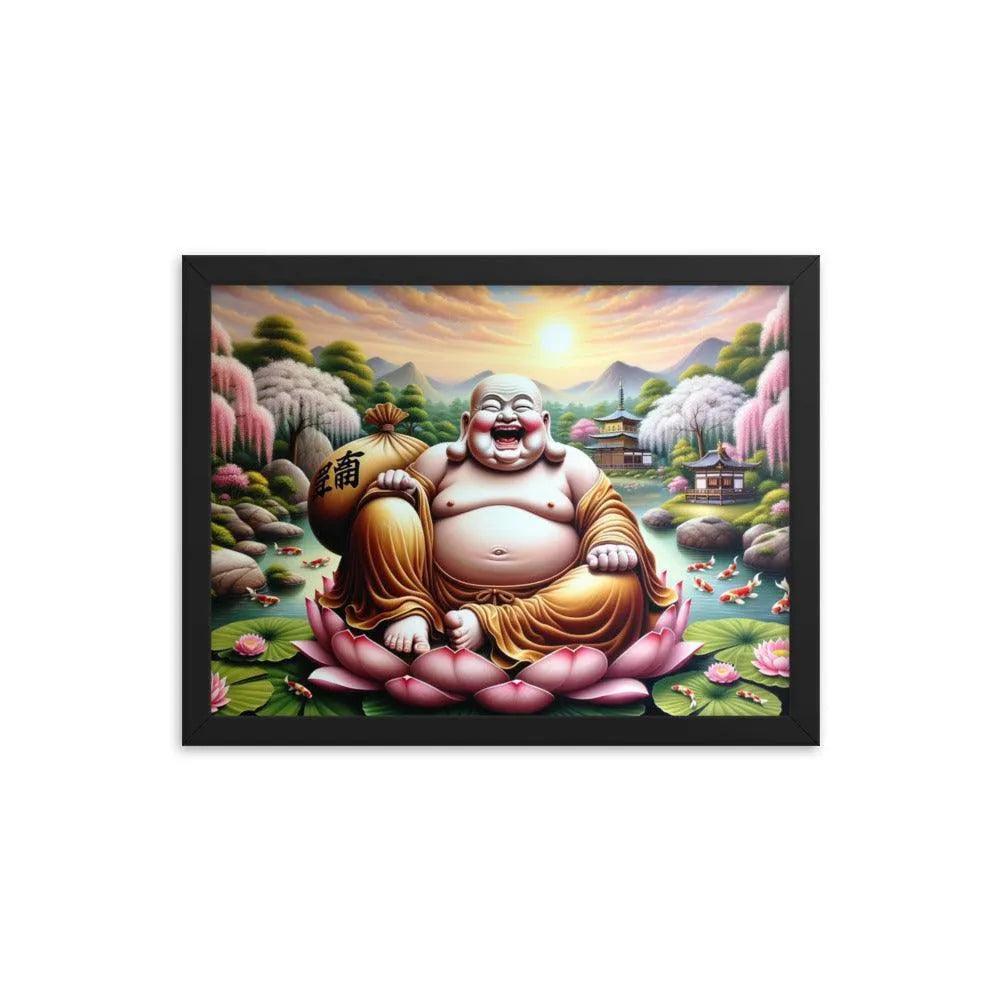 Laughing Buddha Peaceful Garden Sunrise Art Framed Poster - Oh Posters