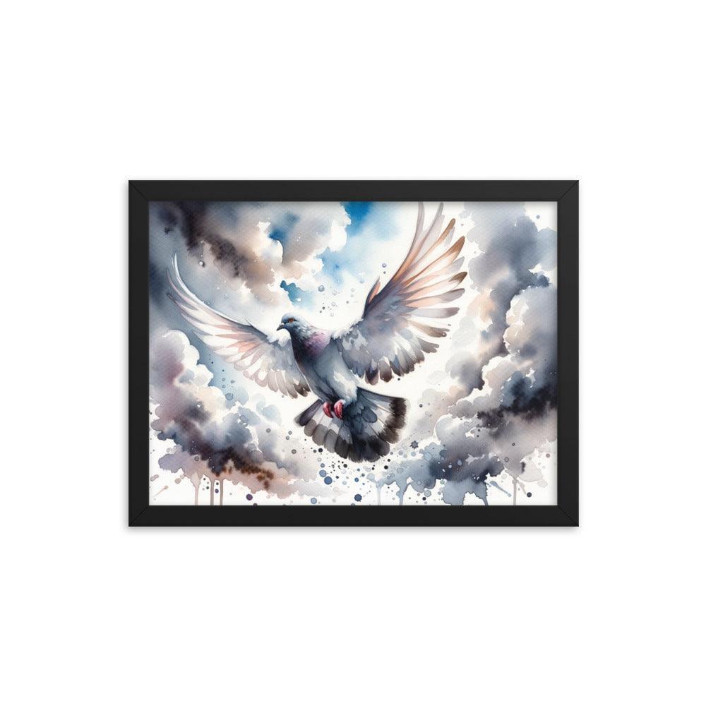 Majestic Pigeon Watercolor Sky Flight Art Framed Poster - Oh Posters