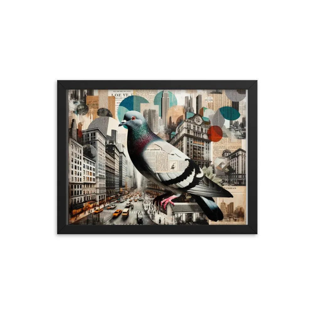 Urban Pigeon Collage Cityscape Art Framed Poster - Oh Posters