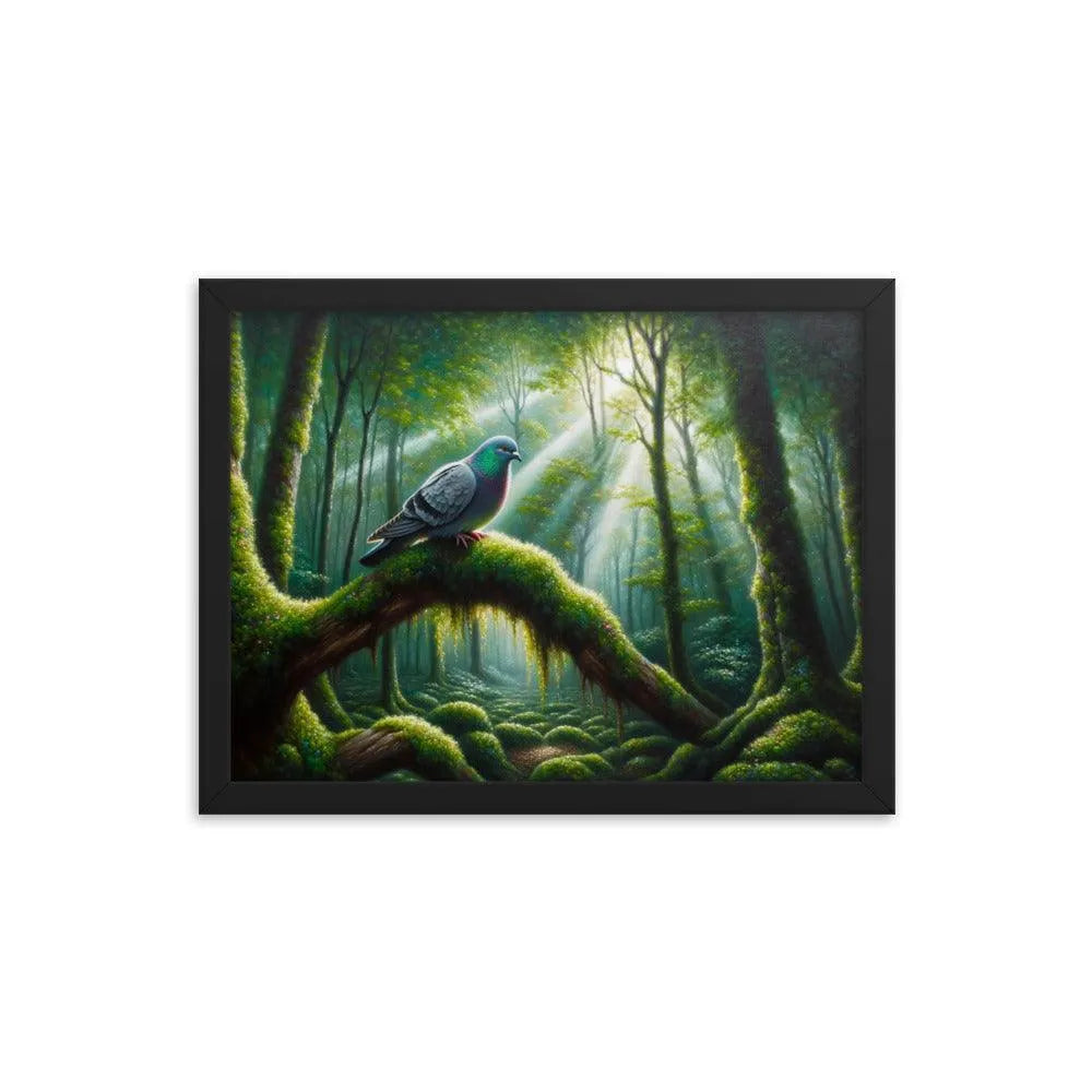 Enchanted Forest Pigeon Mystical Morning Light Framed Poster - Oh Posters