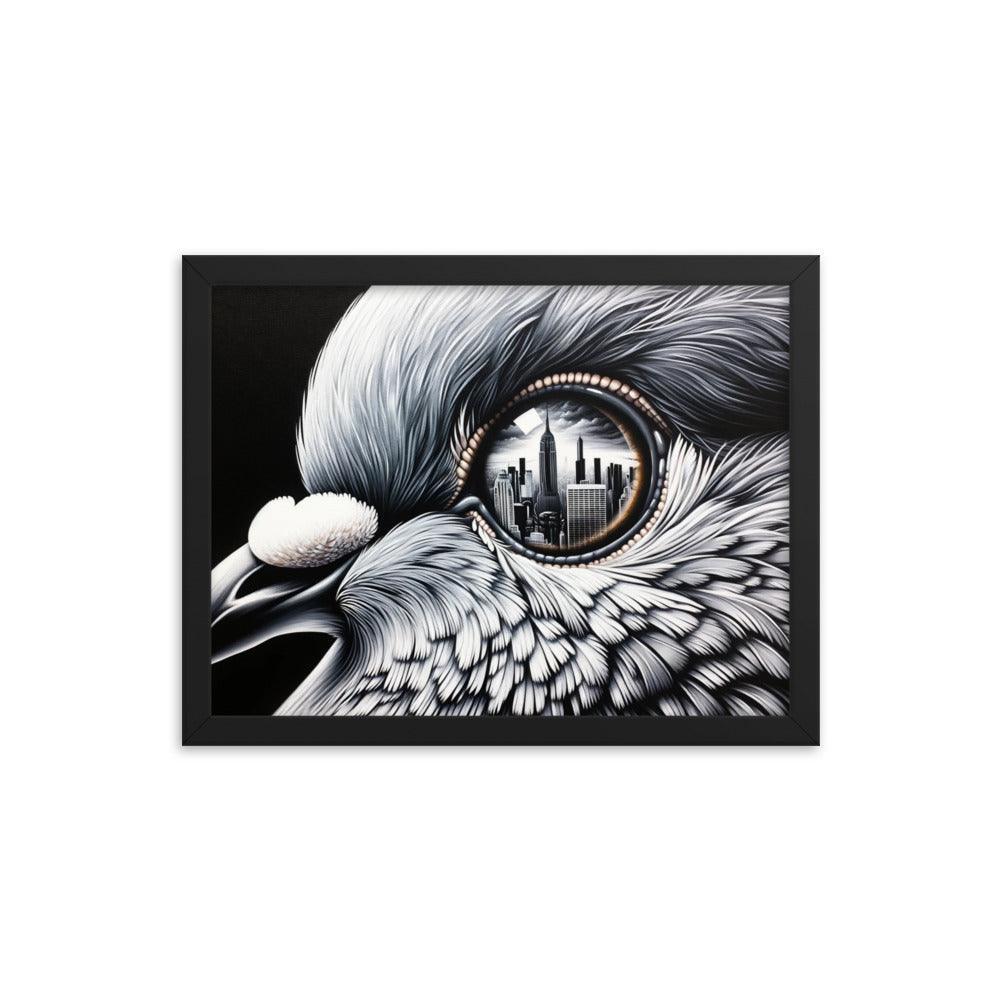 Pigeon Eye City Reflection Surreal Art Framed Poster - Oh Posters