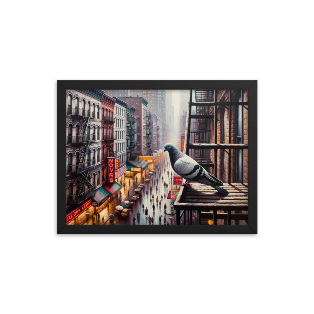 New York Pigeon Overlook Urban Scene Framed Poster - Oh Posters