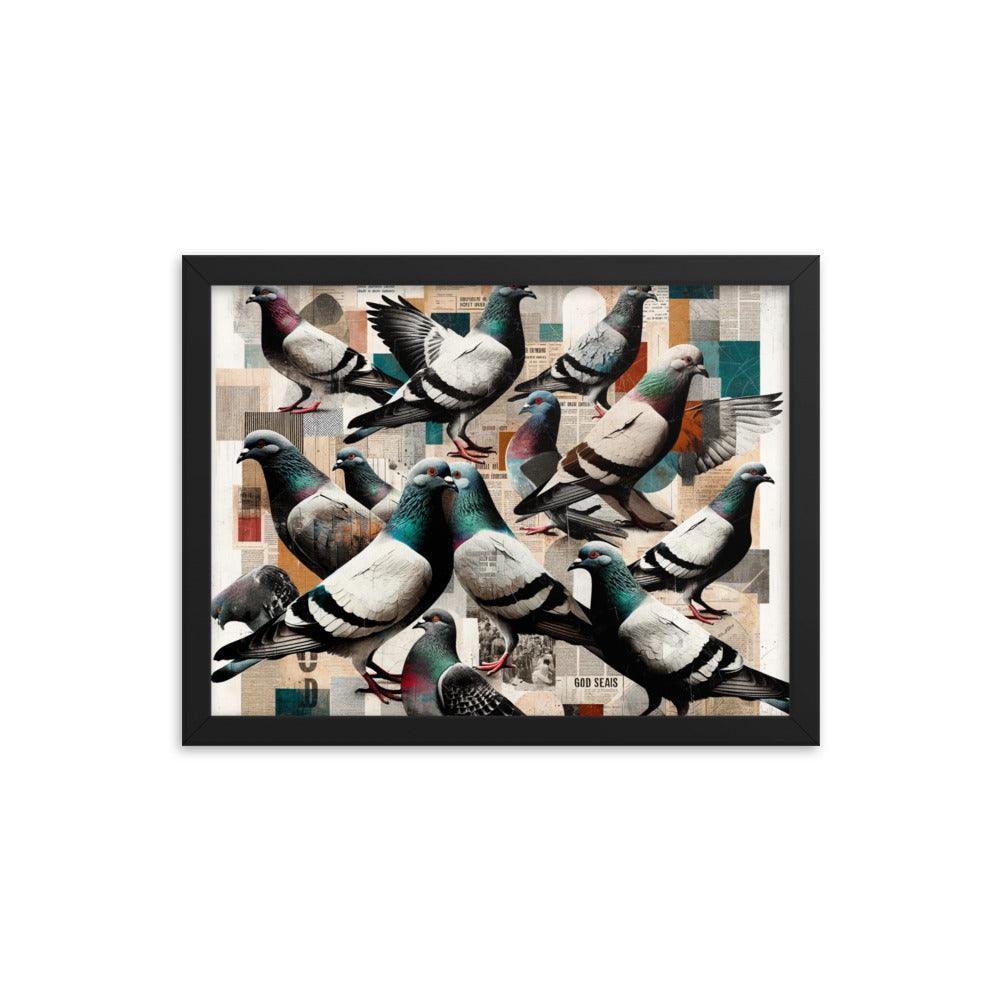 Pigeon Collage in Mixed Media - Contemporary Urban Art Framed Poster - Oh Posters